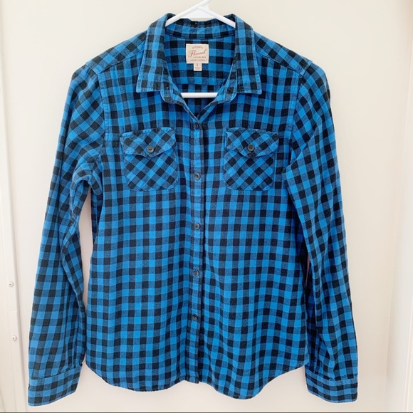 Black-Blue Buffalo Plaid Uniqlo Button Up Flannel - Picture 2 of 12